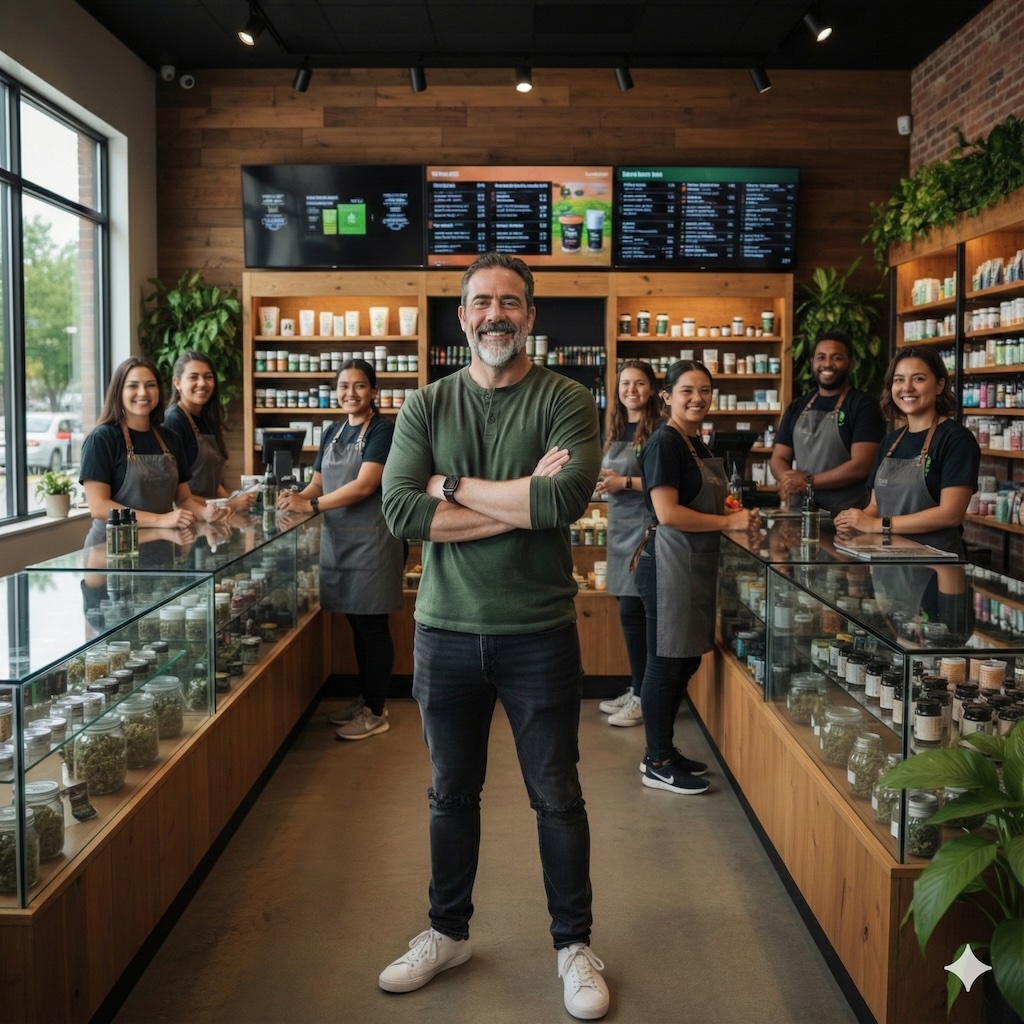 confident cannabis business owner and team