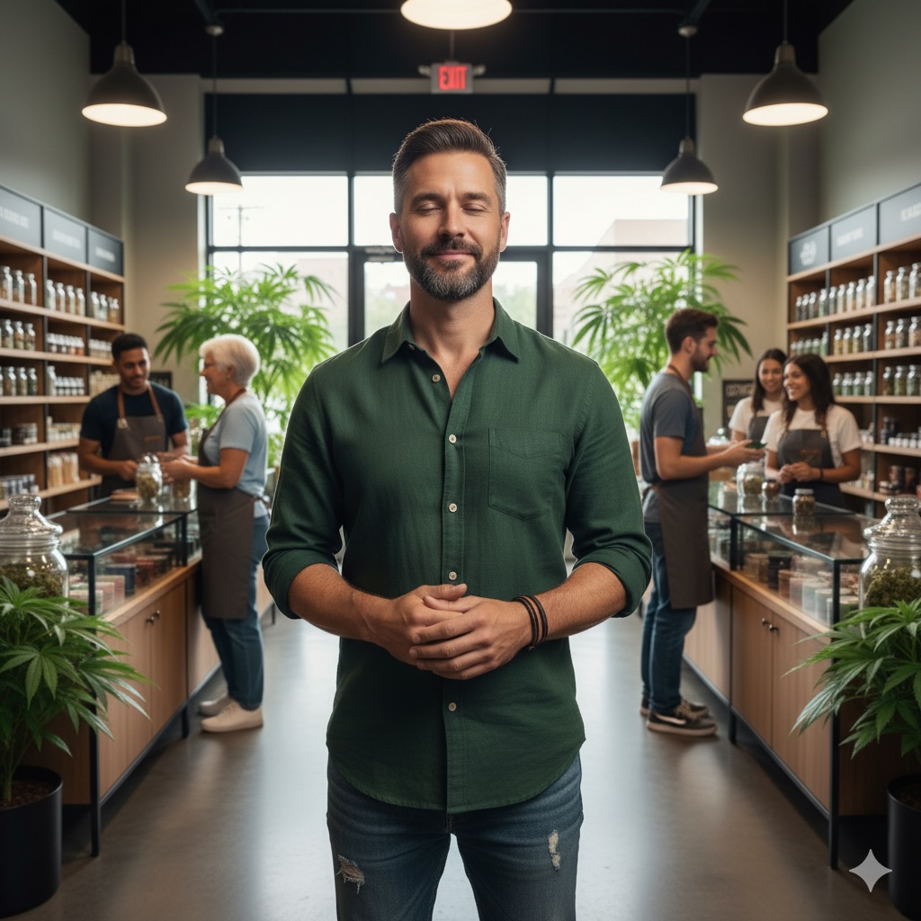 Confident dispensary owner