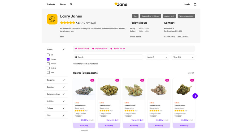 Example of a premium category placement on a Jane Menu